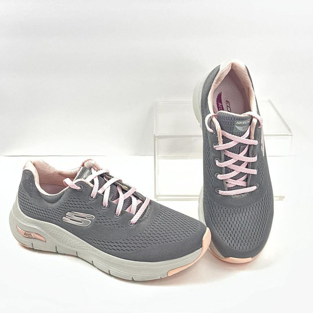 Skechers Arch Fit Shoes Womens 8 Gray Pink Mesh Walking Sneakers 149057